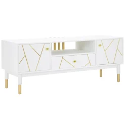 Viadurini Living Tv-Möbel-TV-Schrank mit Struktur aus weißem Mdf mit 2 Türen und Schublade - Nunzio