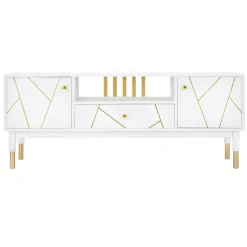 Viadurini Living Tv-Möbel-TV-Schrank mit Struktur aus weißem Mdf mit 2 Türen und Schublade - Nunzio