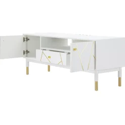 Viadurini Living Tv-Möbel-TV-Schrank mit Struktur aus weißem Mdf mit 2 Türen und Schublade - Nunzio