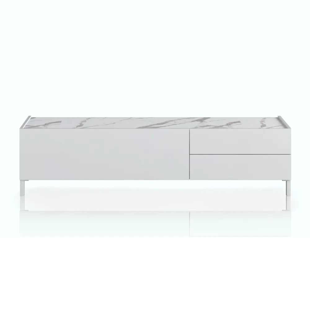 Viadurini Living Tv-Möbel-TV-Ständer aus Holz mit 1 Tür und 2 Schubladen – Tantalo