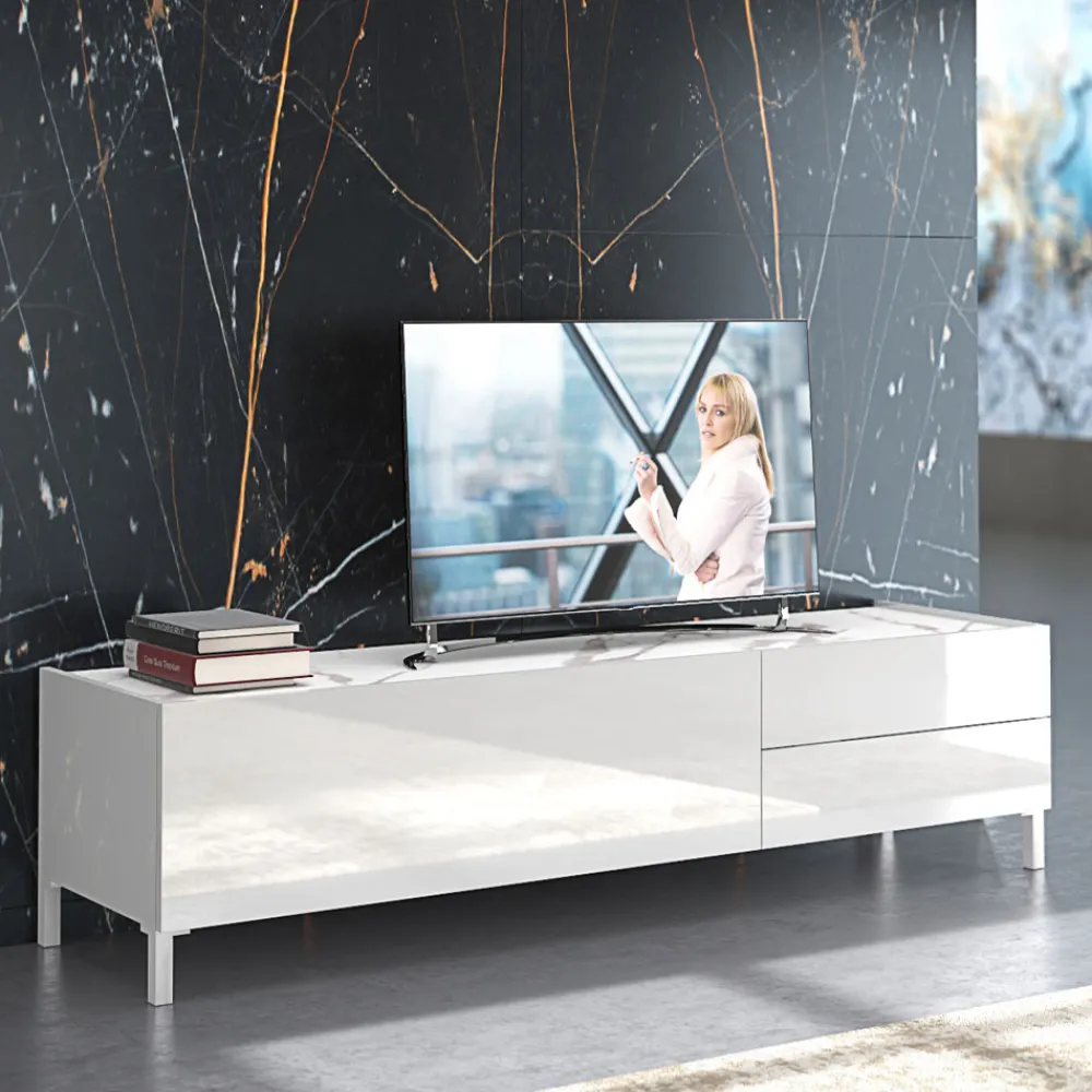 Viadurini Living Tv-Möbel-TV-Ständer aus Holz mit 1 Tür und 2 Schubladen – Tantalo