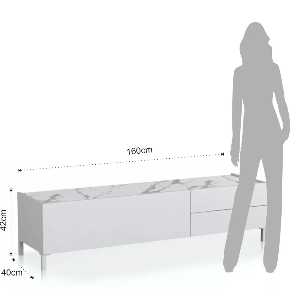 Viadurini Living Tv-Möbel-TV-Ständer aus Holz mit 1 Tür und 2 Schubladen – Tantalo