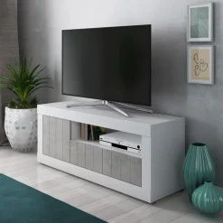 Viadurini Living Tv-Möbel-TV-Ständer mit 1 Tür und 1 Holzkorb – Samario