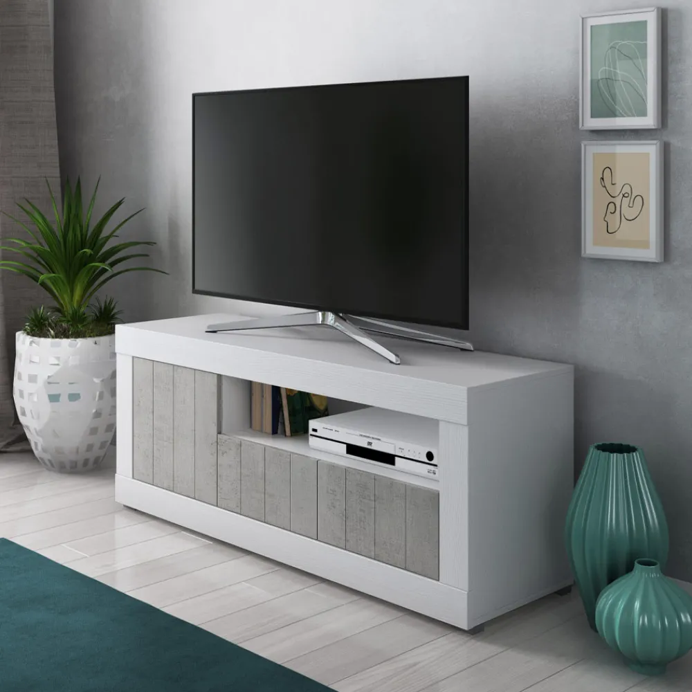 Viadurini Living Tv-Möbel-TV-Ständer mit 1 Tür und 1 Holzkorb – Samario