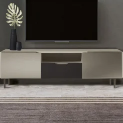 Viadurini Living Tv-Möbel-TV-Ständer mit 2 Türen und 1 Schublade in Nickel- und Carbon-Finish – Inga