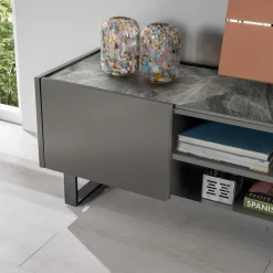 Viadurini Living Sideboards-TV-Ständer mit Keramikplatte in Marmoroptik, 2 Türen und 2 offenen Fächern – Clak