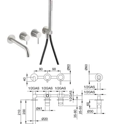 Viadurini Taps Badewannearmaturen-Unterputz-Wannenmischer aus Edelstahl AISI 316L - Krallen