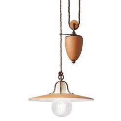 Ferroluce Pendelleuchten Vintage-Up and Down Pendelleuchte aus Eisen und handgearbeiteter roher Keramik - Bologna