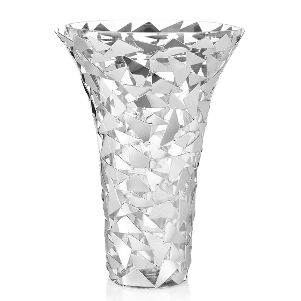 Viadurini Decor Deko Vasen-Vase aus Glas und silbernem Metall mit luxuriöser geometrischer Dekoration - Chirico