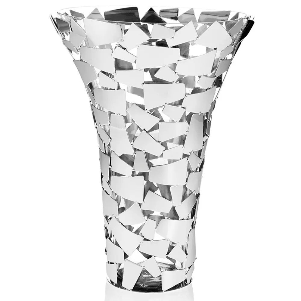 Viadurini Decor Deko Vasen-Vase aus Glas und silbernem Metall mit luxuriöser geometrischer Dekoration - Chirico