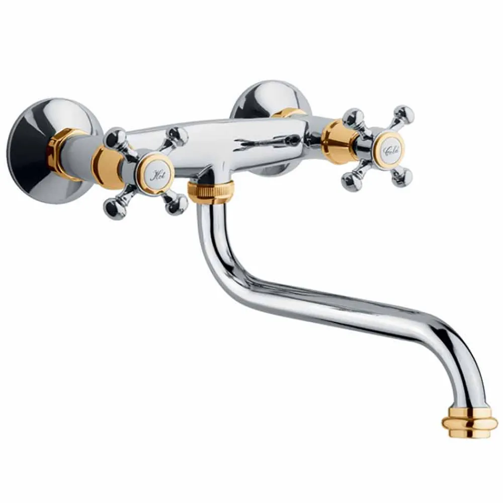 Viadurini Taps Küchenarmaturen-Verstellbare Messingwand Küchenwaschbecken Gruppe Made in Italy - Colmo