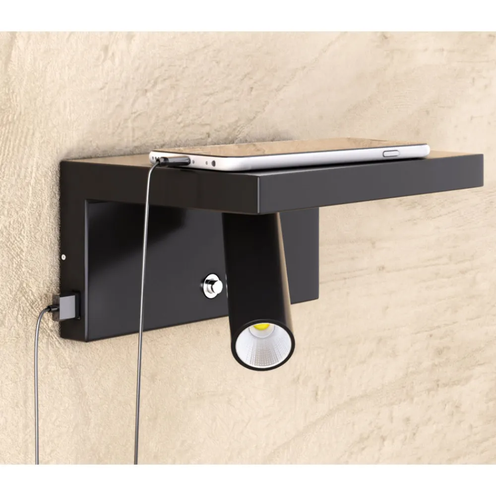 Viadurini Lighting Moderne Wandleuchten-Verstellbarer LED-Wandstrahler aus Aluminium mit USB-Anschlüssen - Alena