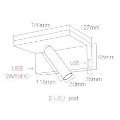 Viadurini Lighting Moderne Wandleuchten-Verstellbarer LED-Wandstrahler aus Aluminium mit USB-Anschlüssen - Alena