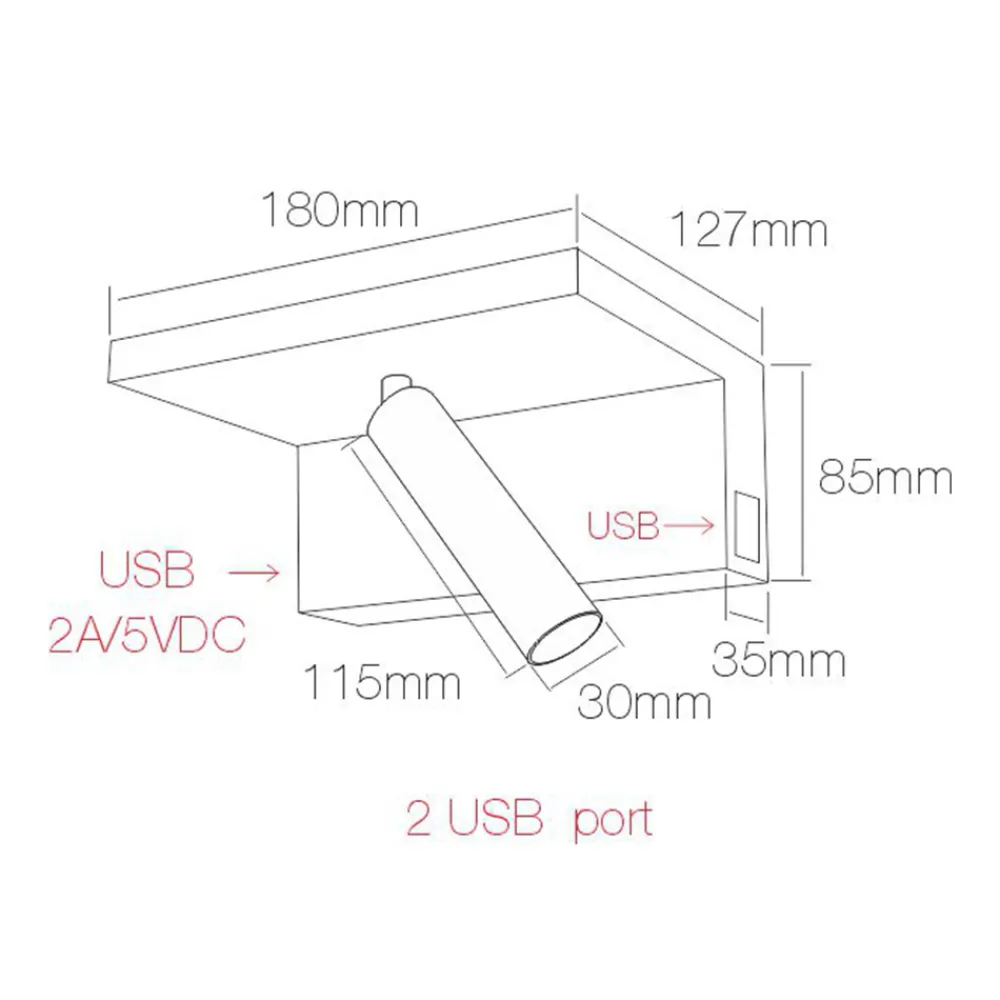 Viadurini Lighting Moderne Wandleuchten-Verstellbarer LED-Wandstrahler aus Aluminium mit USB-Anschlüssen - Alena