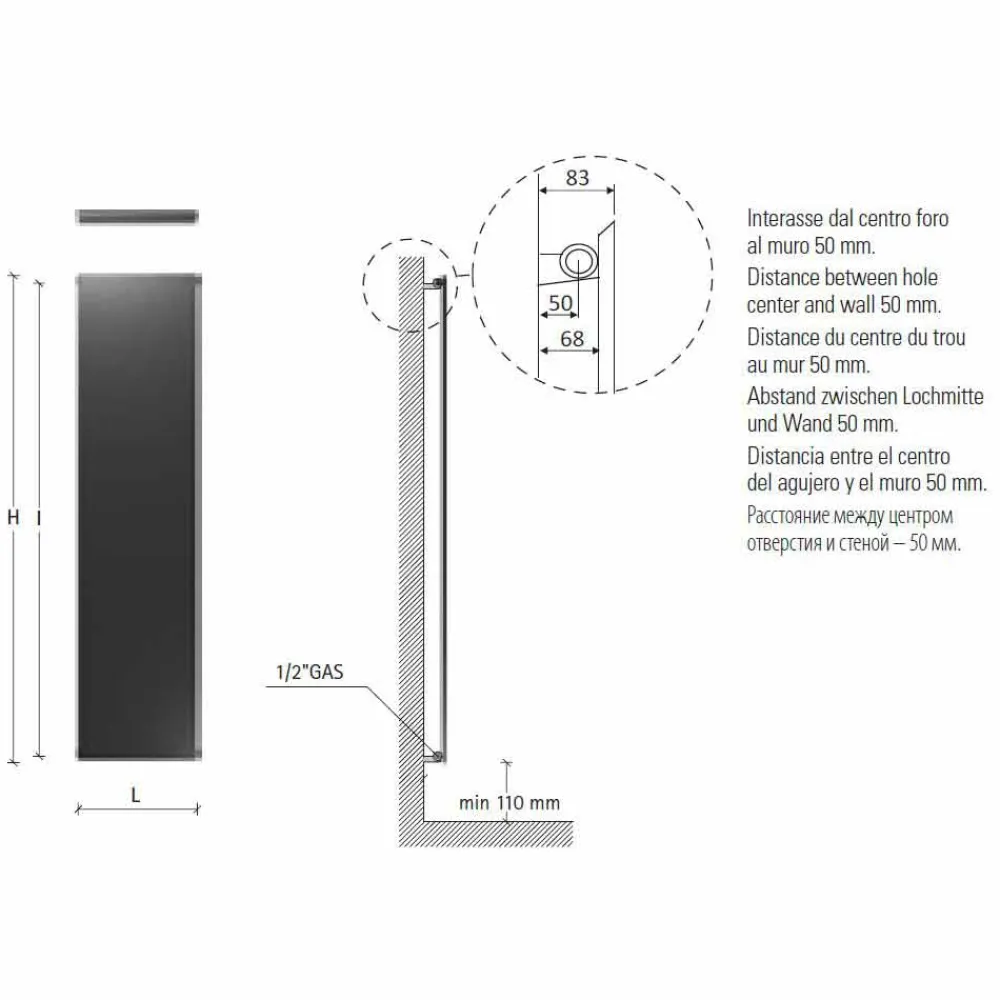 Viadurini Radiators Heizkörper Hydraulisch-Vertikale Strahlungsplatte in Gold Modernes Design Fein bis 595 W - Eis