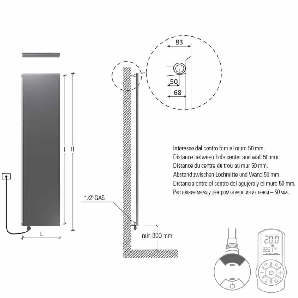 Viadurini Radiators Heizkörper Elektrisch-Vertikaler elektrischer Kühler Minimal Design Stahl Hergestellt in Italien 700 W - Eis