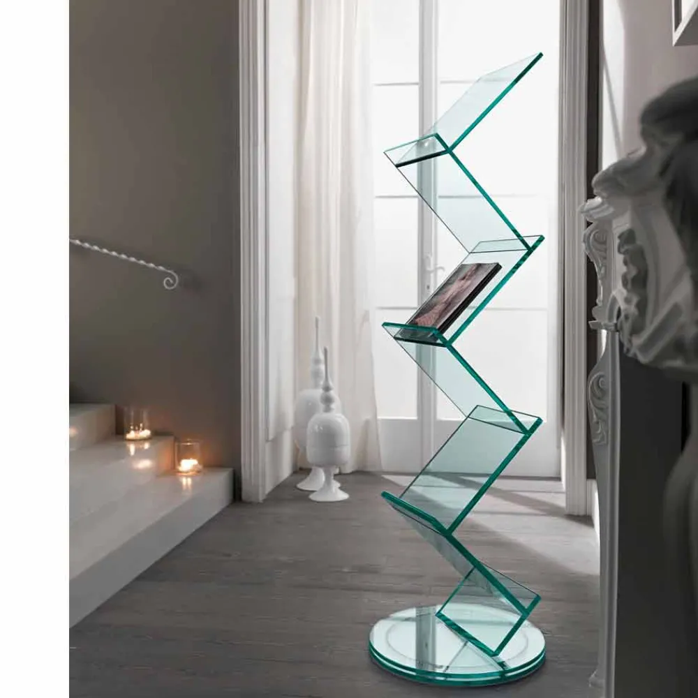 Viadurini Living Moderne Design Bücherregale-Vertikales Bücherregal aus transparentem Glas für freistehendes Wohnzimmer - Brugo