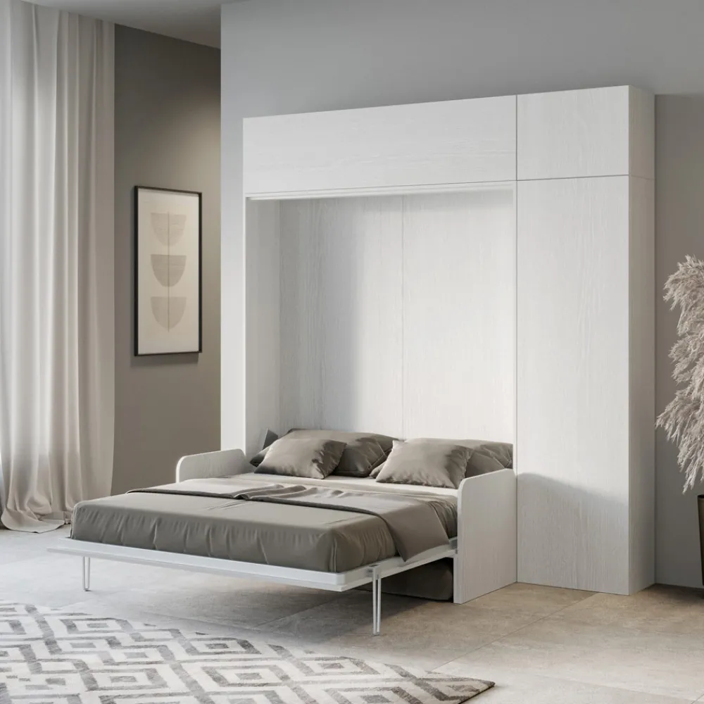 Viadurini Night Design Klappbett-Vertikales Schrankbett mit Sofa, Wandeinheit und Säule - Magiccompare