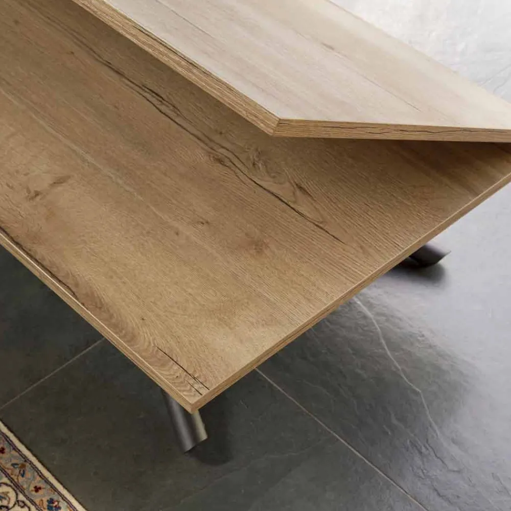 Viadurini Living Tisch Höhenverstellbar-Verwandelbarer Couchtisch mit Holzplatte und Metallgestell Made in Italy - Peach