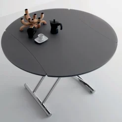 Viadurini Living Tisch Höhenverstellbar-Verwandelbarer Couchtisch aus rundem Esstisch aus Metall und Glas - Giordana