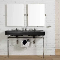 Viadurini Bathroom Badmöbel Stehend-Vintage Badezimmerkomposition mit doppelter schwarzer Konsole auf Doppelstruktur