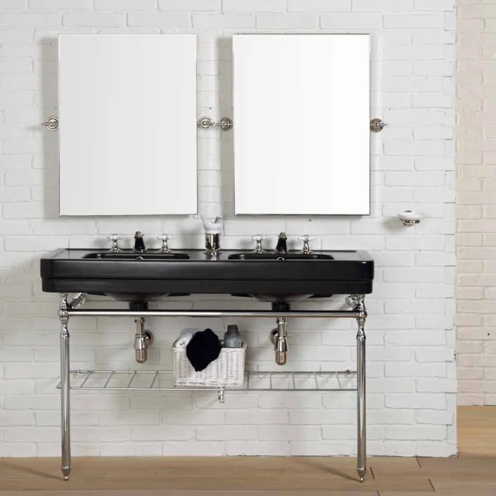 Viadurini Bathroom Badmöbel Stehend-Vintage Badezimmerkomposition mit doppelter schwarzer Konsole auf Doppelstruktur
