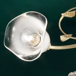 Ferroluce Vintage Deckenleuchten-Vintage Deckenlampe 3 oder 4 Lichter aus Eisen, Glas und Keramikrosen - Siena