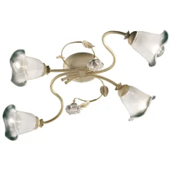 Ferroluce Vintage Deckenleuchten-Vintage Deckenlampe 3 oder 4 Lichter aus Eisen, Glas und Keramikrosen - Siena