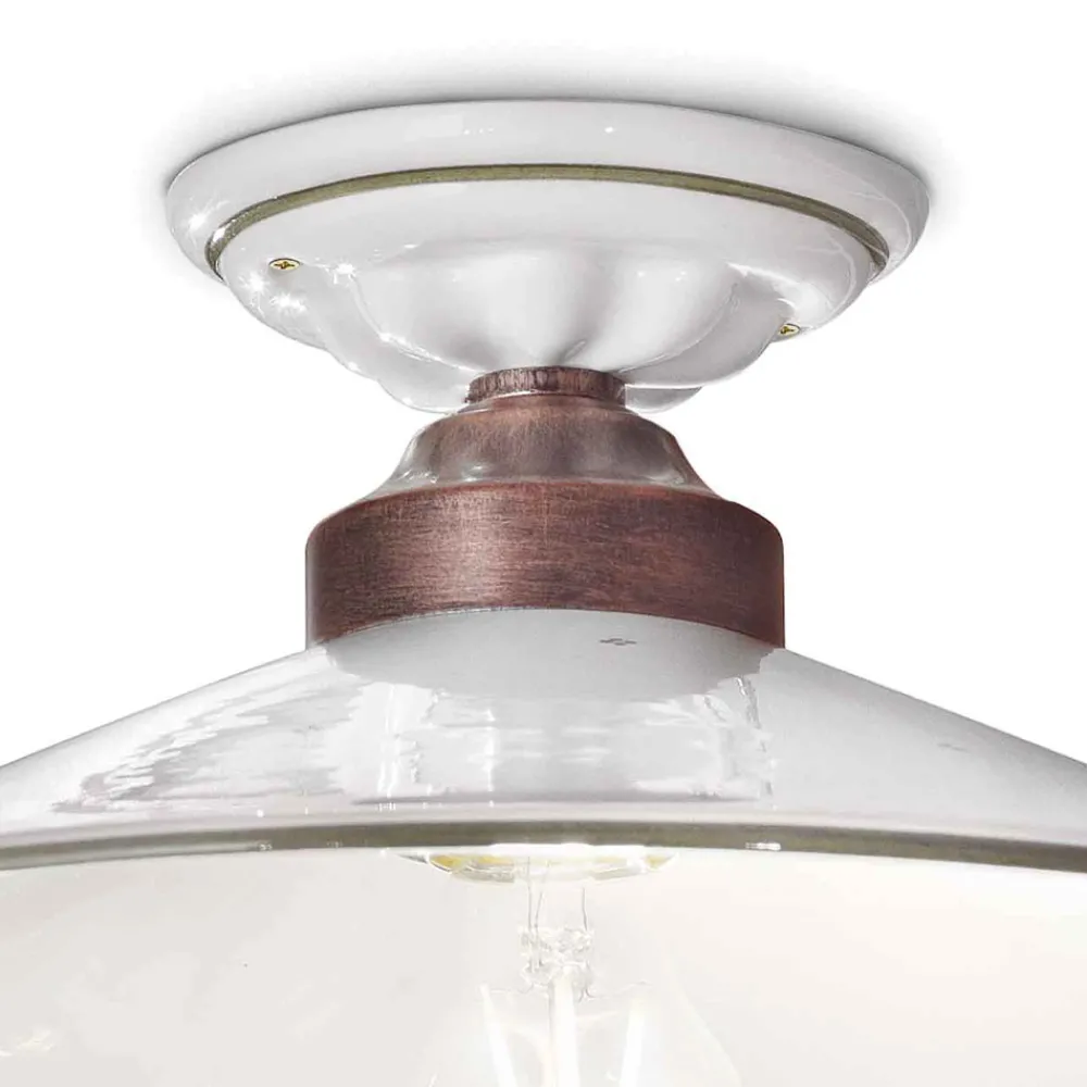 Ferroluce Vintage Deckenleuchten-Vintage Deckenlampe aus Keramik und handgefertigtem Eisen in 3 Größen - Asti