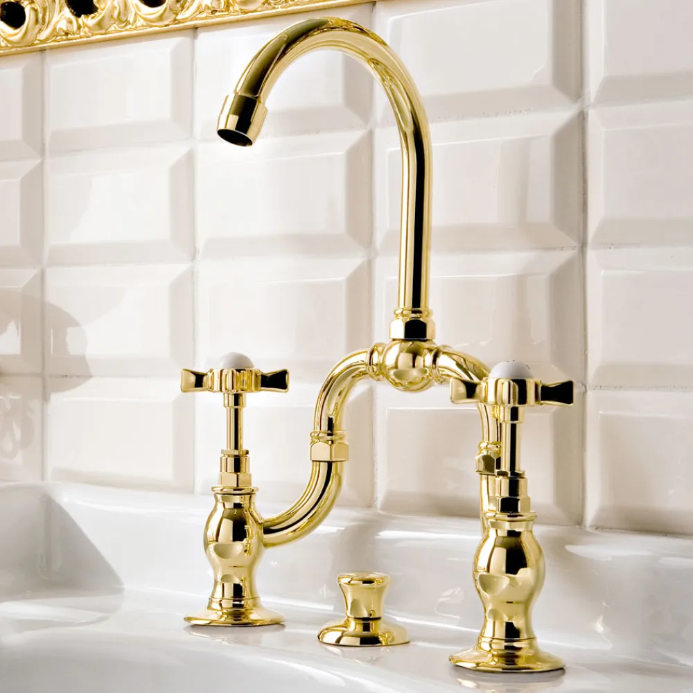 Viadurini Bathroom Waschbeckenarmaturen-Vintage Design Bridge Waschbeckengruppe aus Messing Made in Italy - Katerina