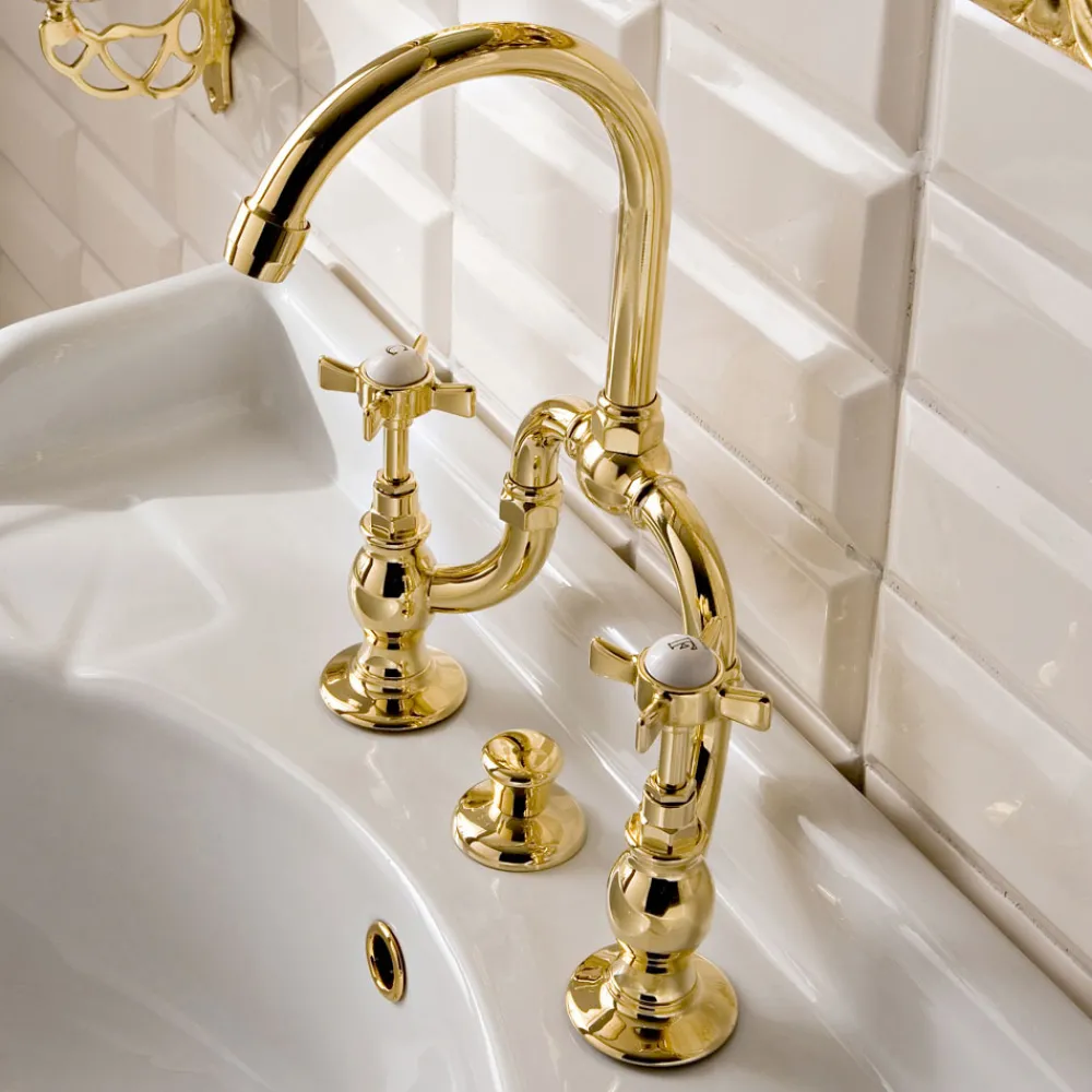 Viadurini Bathroom Waschbeckenarmaturen-Vintage Design Bridge Waschbeckengruppe aus Messing Made in Italy - Katerina