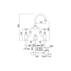 Viadurini Bathroom Waschbeckenarmaturen-Vintage Design Bridge Waschbeckengruppe aus Messing Made in Italy - Katerina