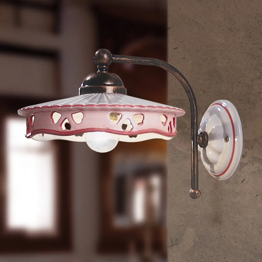 Ferroluce Vintage Wandleuchten-Vintage Eisen Keramik Wandleuchte handgefertigt perforiert - Alessandria