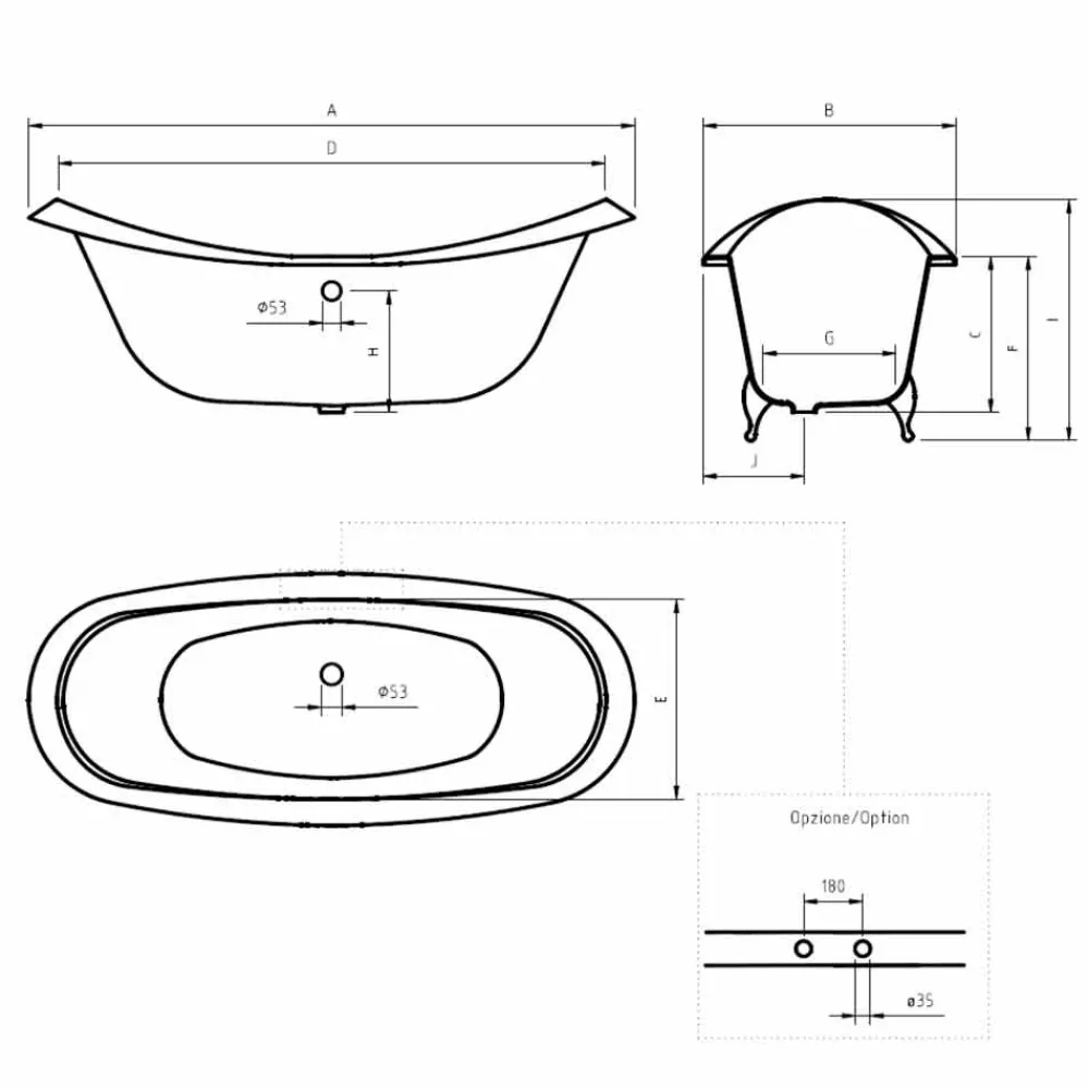 Viadurini Bathroom Freistehende Badewannen-Vintage freistehende Badewanne mit Füßen, aus Gusseisen - Nadine