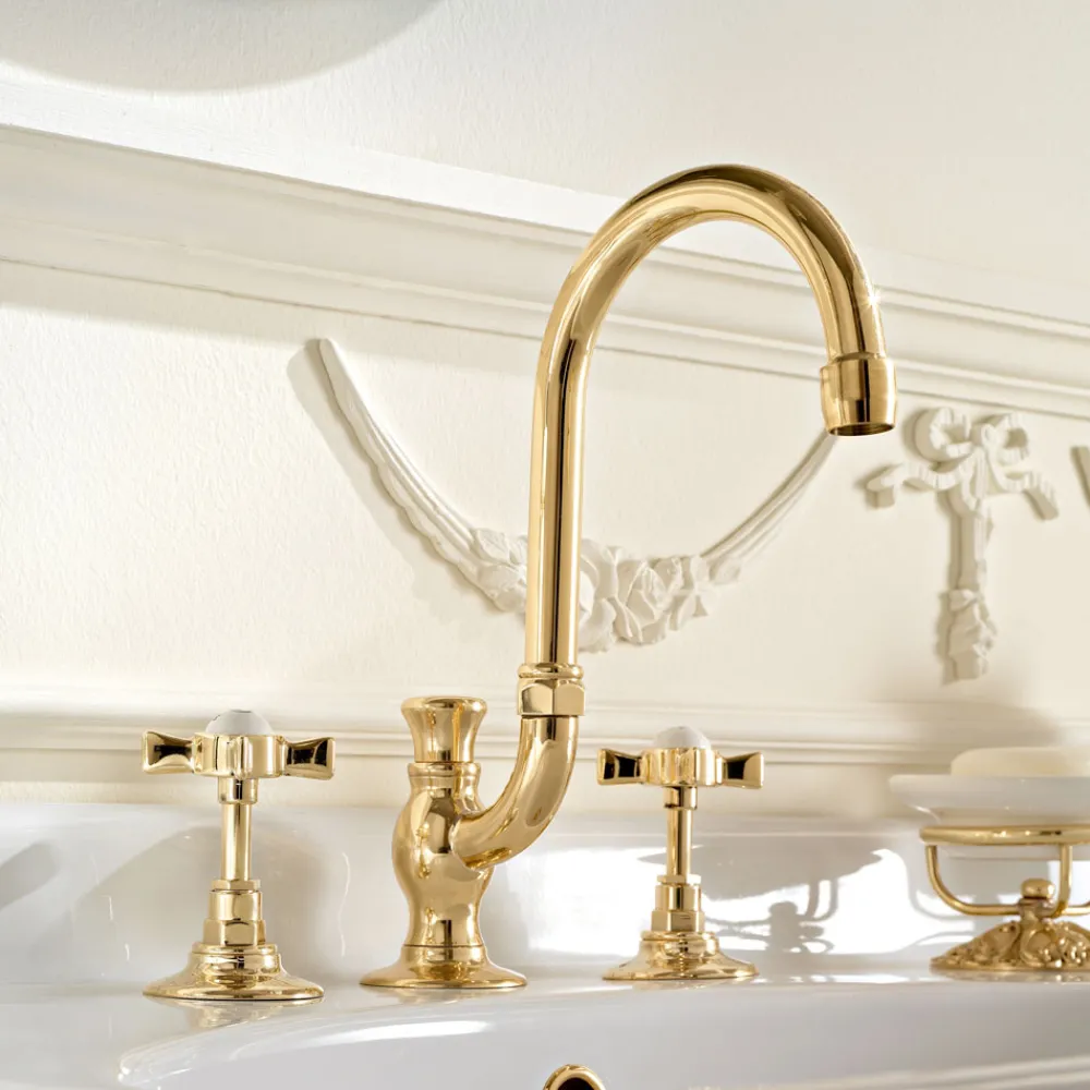 Viadurini Bathroom Waschbeckenarmaturen-Vintage High Mouth Waschbecken Wasserhähne aus Messing Made in Italy - Katerina