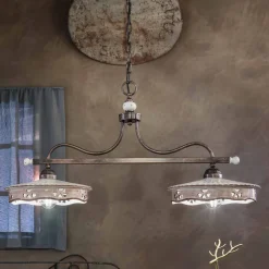 Ferroluce Pendelleuchten Vintage-Vintage Hängelampe 2 Lichter aus handgefertigter Eisenkeramik - Alessandria