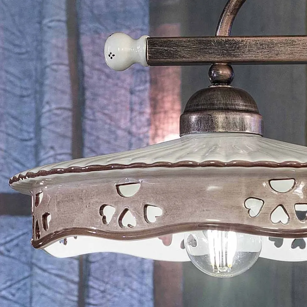 Ferroluce Pendelleuchten Vintage-Vintage Hängelampe 2 Lichter aus handgefertigter Eisenkeramik - Alessandria