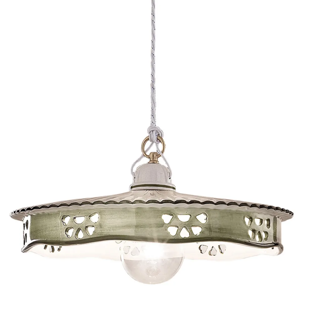 Ferroluce Pendelleuchten Vintage-Vintage Hängelampe aus Keramik und handgefertigtem Eisen - Alessandria