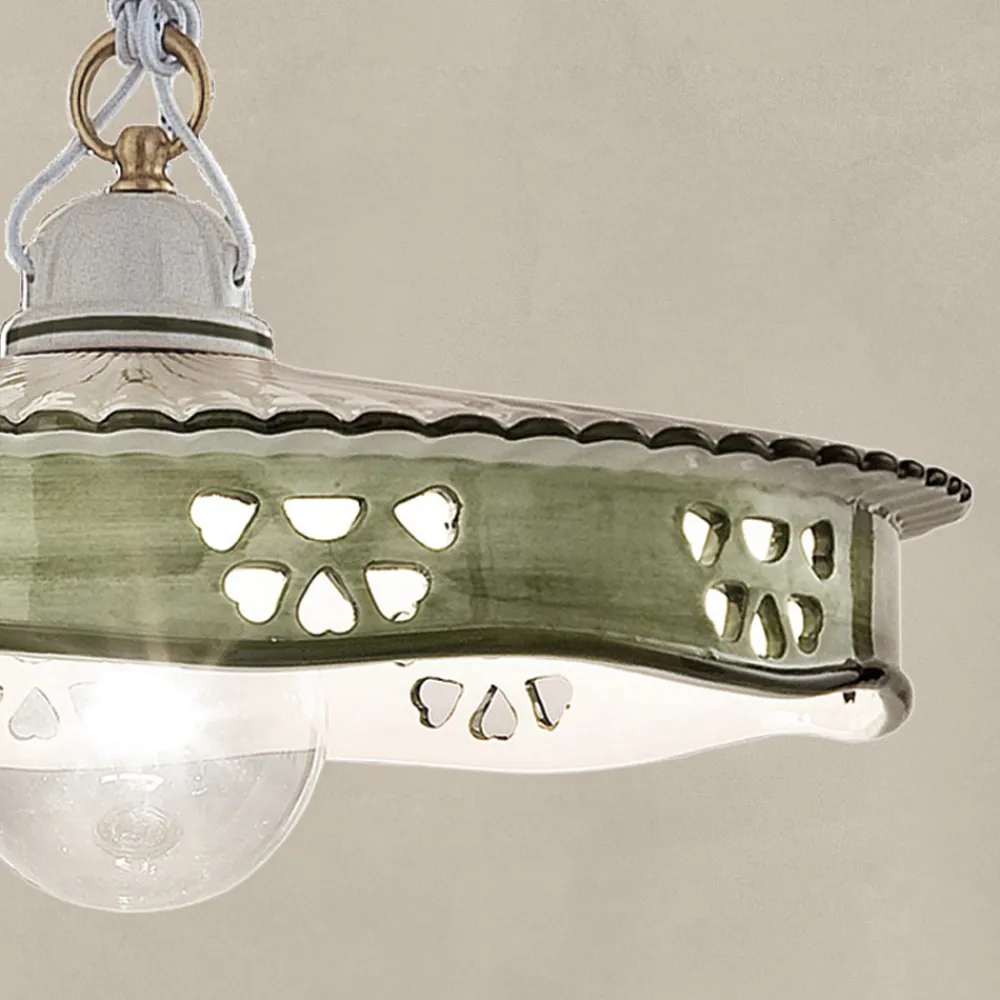 Ferroluce Pendelleuchten Vintage-Vintage Hängelampe aus Keramik und handgefertigtem Eisen - Alessandria