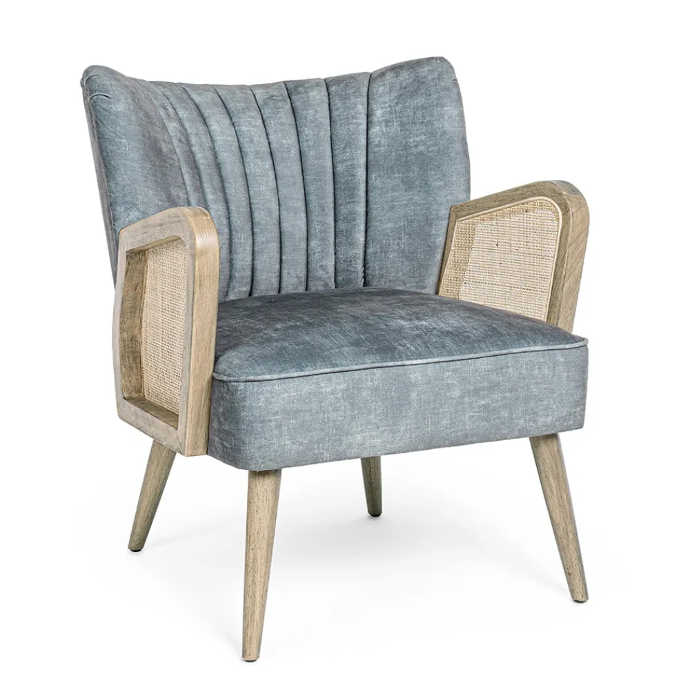 Viadurini Living Klassische Sessel-Vintage Holzsessel mit Rattan und Polyester Armlehnen - Ludovica