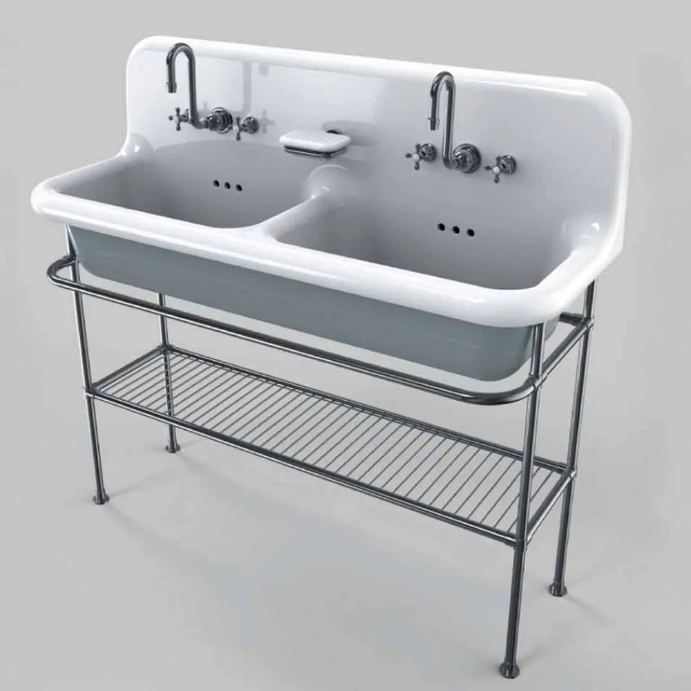 Viadurini Bathroom Vintage Waschbecken|Farbige Waschbecken-Vintage Keramik Waschbecken mit zwei Becken auf Struktur Calvin