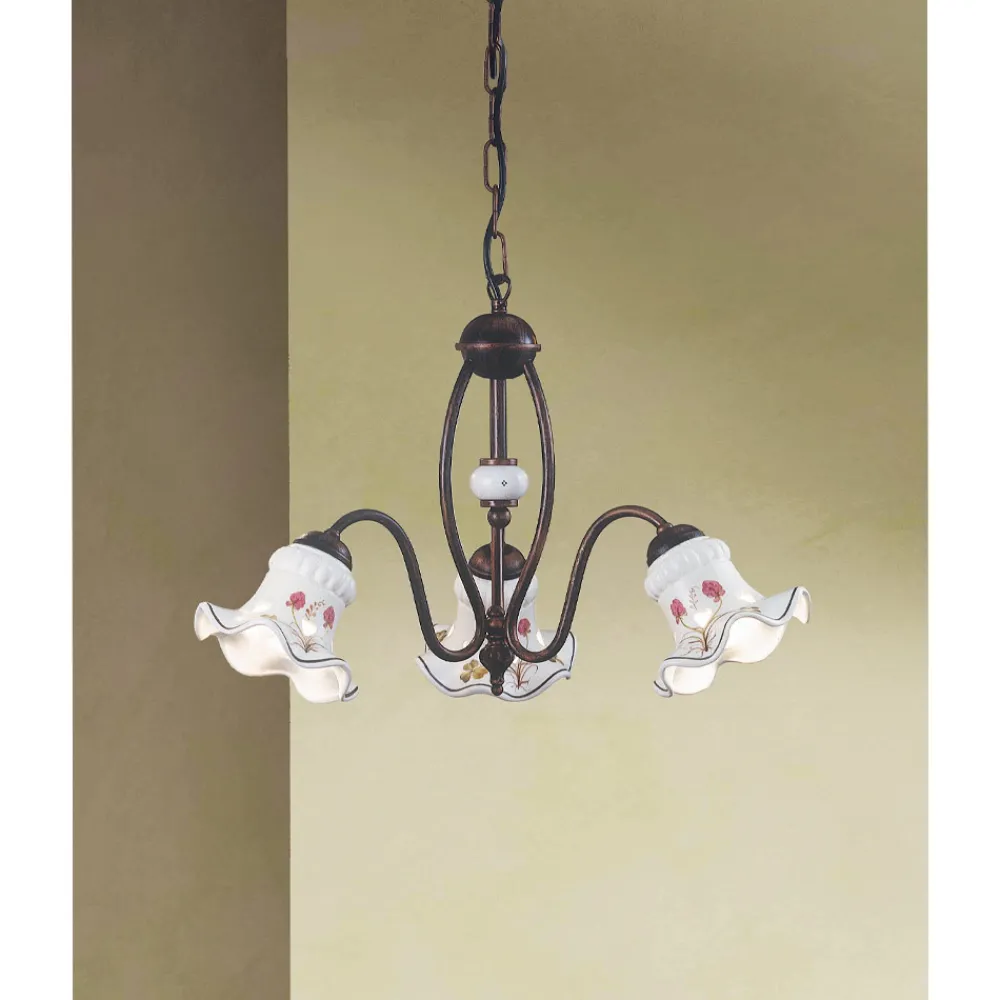 Ferroluce Vintage Kronleuchter-Vintage Kronleuchter 3 oder 5 Lichter aus Eisen und handbemalter Keramik - Chieti
