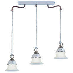Ferroluce Pendelleuchten Vintage-Vintage 3-Licht-Hängelampe aus Eisen, Glas und Keramik - Ferrara