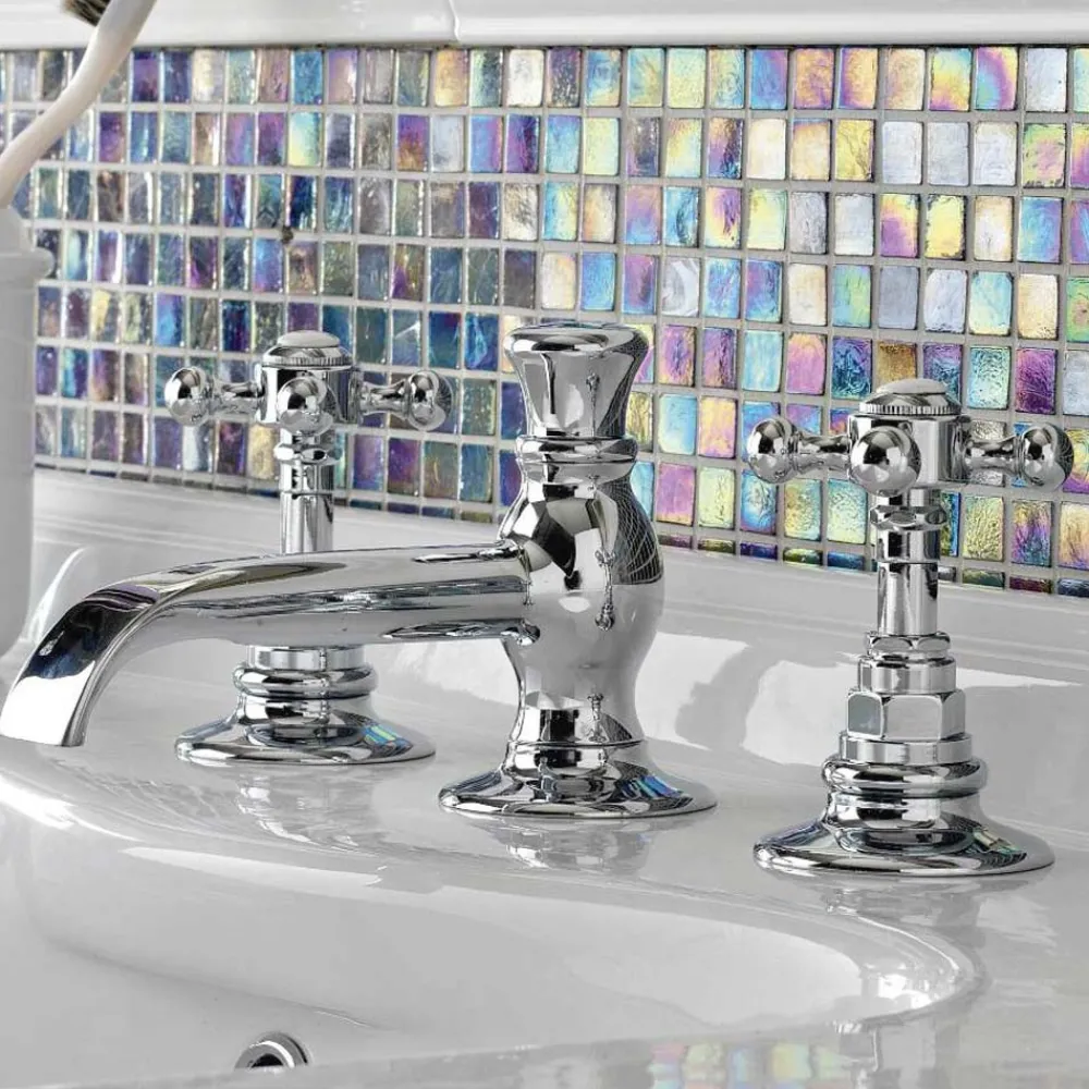 Viadurini Bathroom Waschbeckenarmaturen-Vintage 3-Loch Waschtischarmatur aus Vintage Messing Made in Italy - Elisea