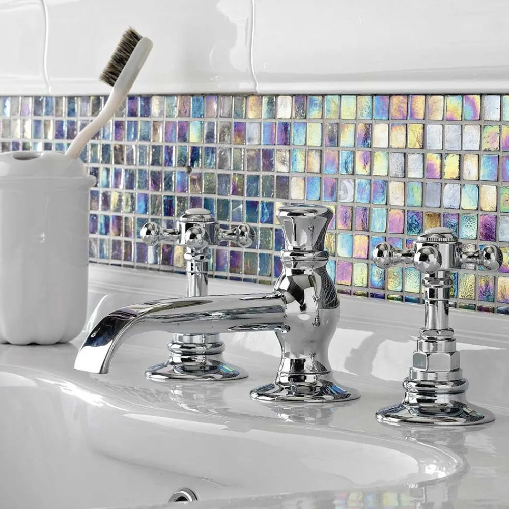 Viadurini Bathroom Waschbeckenarmaturen-Vintage 3-Loch Waschtischarmatur aus Vintage Messing Made in Italy - Elisea