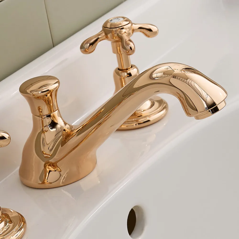 Viadurini Bathroom Waschbeckenarmaturen-Vintage 3-Loch Waschtischarmatur aus Messing Made in Italy - Klarisa