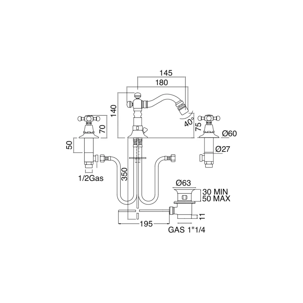 Viadurini Bathroom Bidetarmaturen-Vintage 3-Loch-Bidetarmaturen aus Vintage-Messing Made in Italy - Ursula