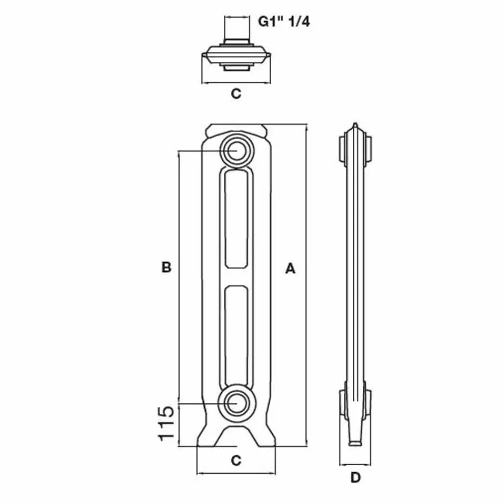 Viadurini Radiators Heizkörper-Vintage Radiator 7 Dekorierte Elemente aus Gusseisen vom Boden bis 1062 W - Barock