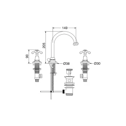 Viadurini Bathroom Waschbeckenarmaturen-Vintage Waschtischarmatur aus Messing 3 Löcher Made in Italy - Klarisa