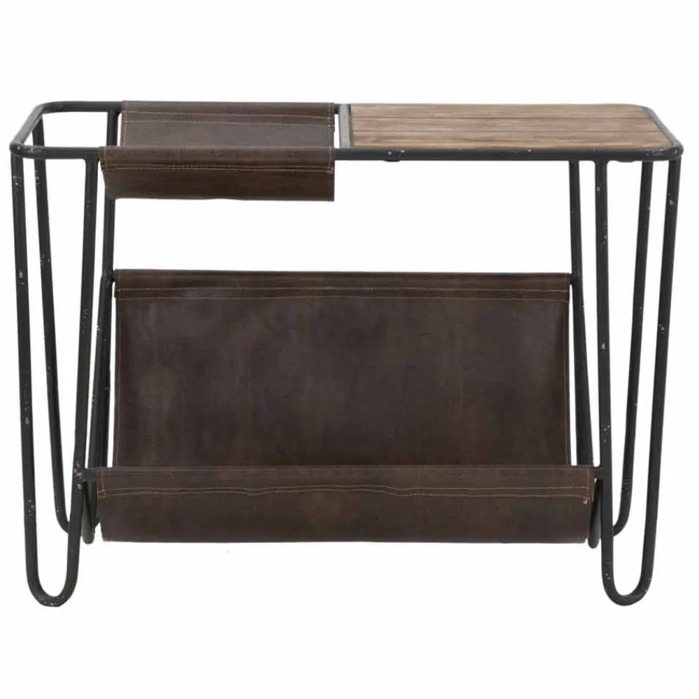 Viadurini Living Moderne Couchtische-Vintage Zeitungstisch aus Eisen und Kunstleder - Merica